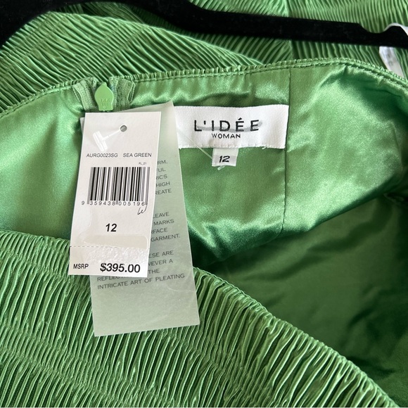 L'IDÉE Aurore Pleated Satin Strapless Midi Dress in Sea Green NWT - Picture 7 of 10